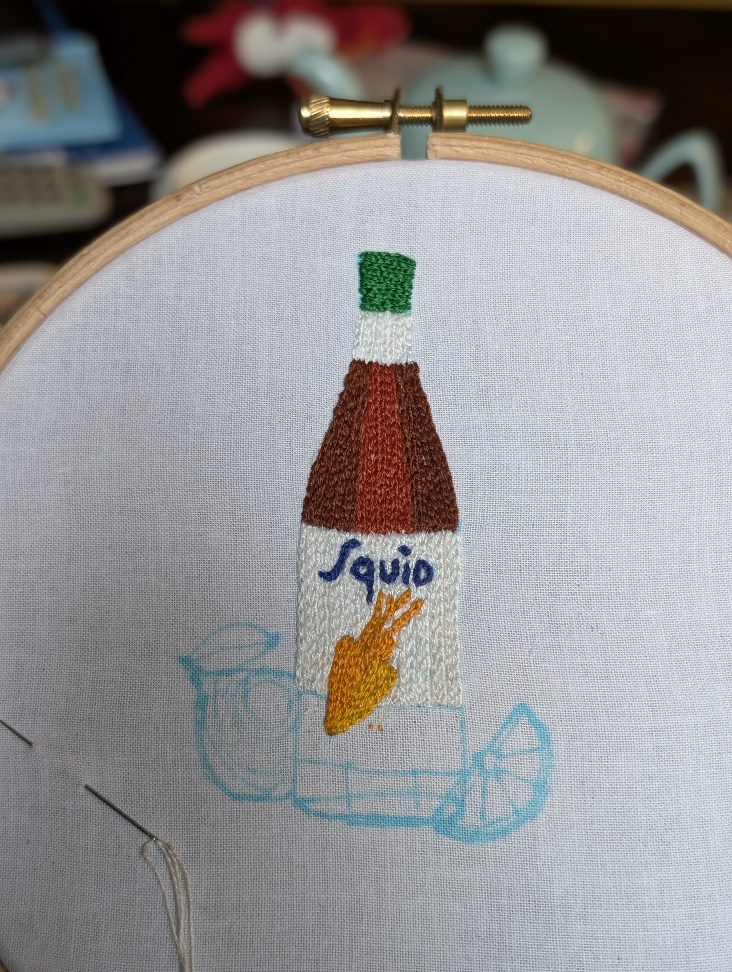 Squid fish sauce bottle in chain stitch